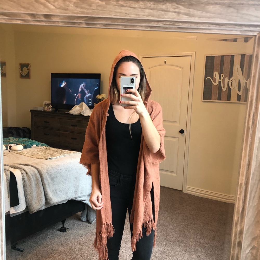 Francescas Orange Poncho w/ Hood